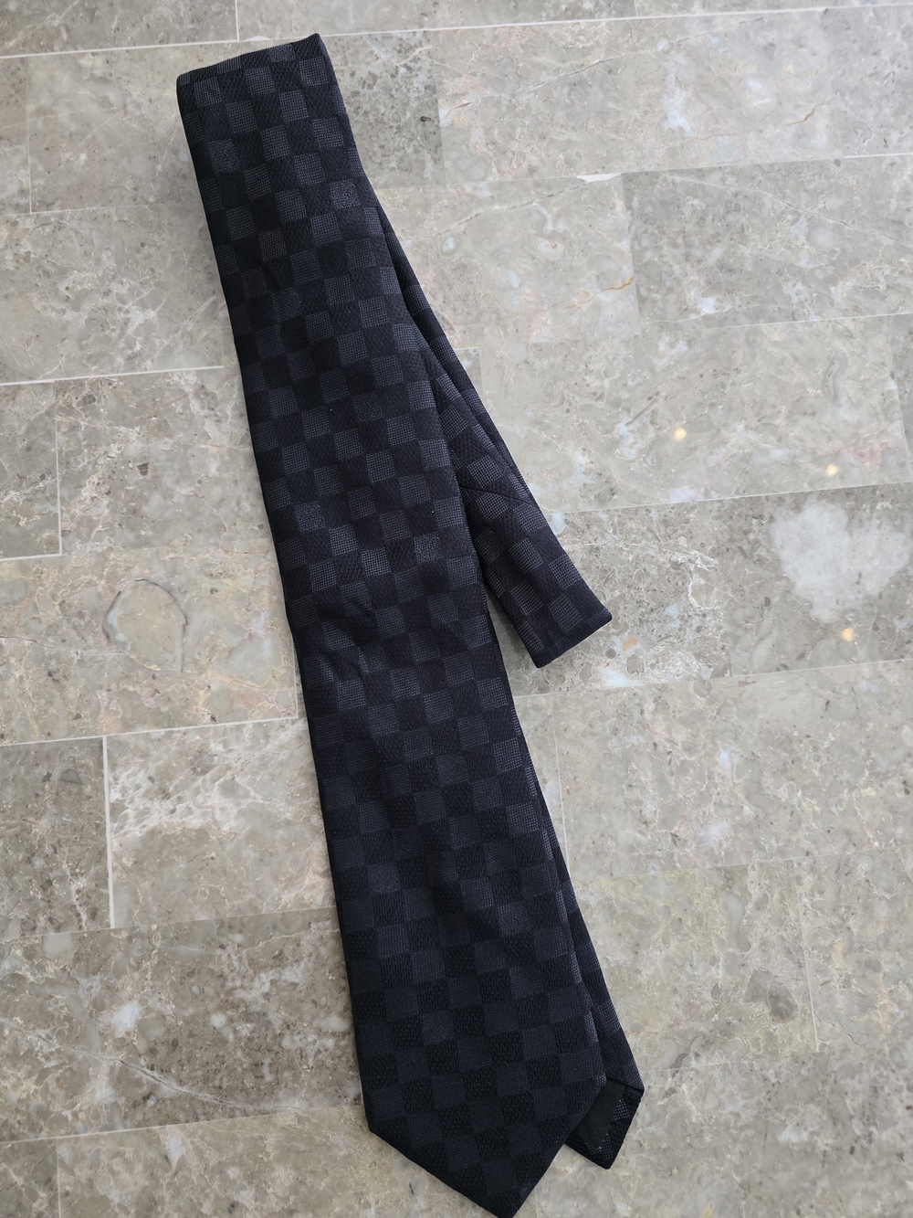 Louis Vuitton Black Checkered Silk Tie